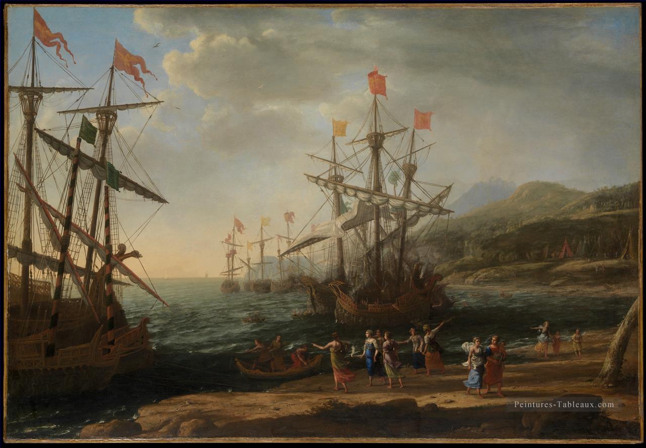 Marine avec les Troyens Brûlant leurs bateaux paysage Claude Lorrain Peintures à l'huile